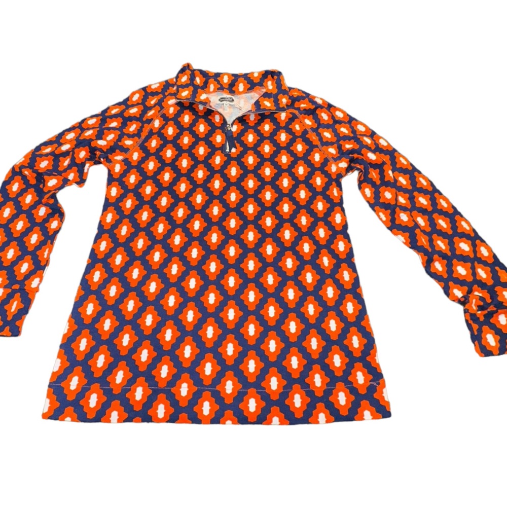NWT Mudpie women’s 1/4 zip top‎ size M. Orange and navy w/ silver zip.